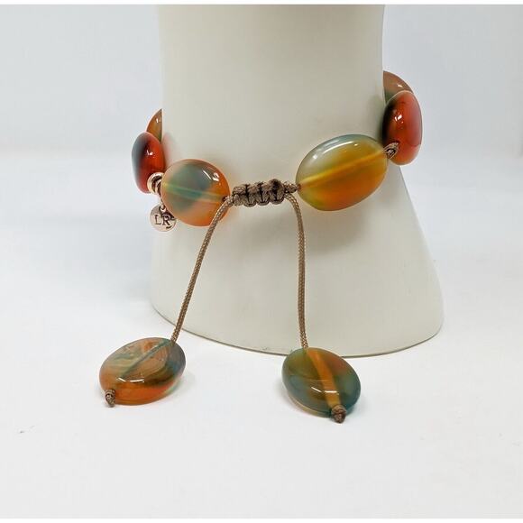 Lola Rose Bracelet Cealy Beaded Aqua Brown Orange Agate Adjustable - Picture 1 of 7